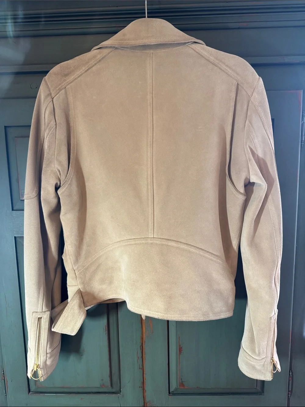NWT Tory Burch Taupe Suede Moto Biker Jacket Brushed Gold Hardware Heavy$1K tag!